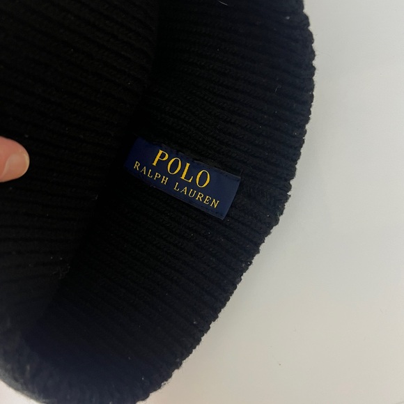 POLO Ralph Lauren Unisex One Size Black Wool Blend Flag Bear Rib-Knit Beanie - Picture 4 of 4